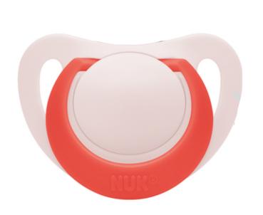 Schnuller zartes hellesrosa mit  Ring korallenfarbentiv gelbe Blumen